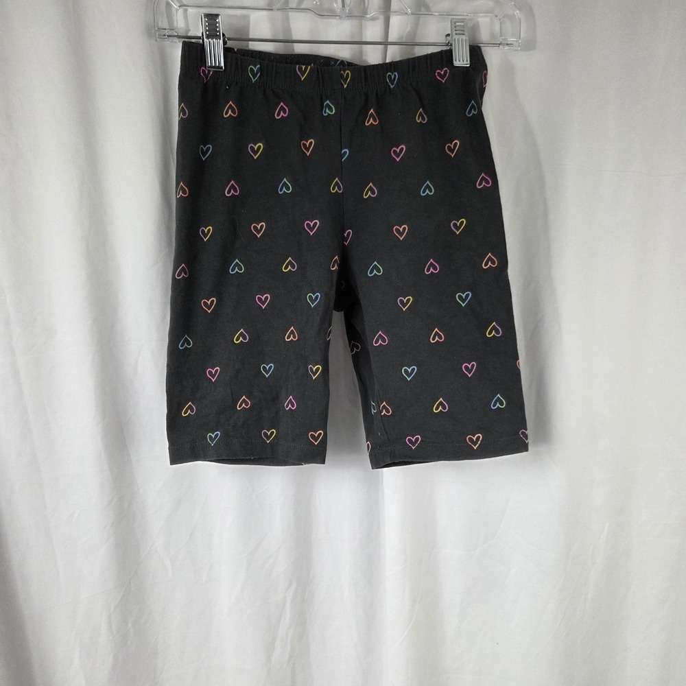 Cat & Jack Shorts Girls 14 Black Heart Print Biker Jersey Elastic Waist Casual